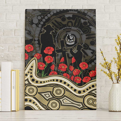 Collingwood Magpies ANZAC Day Canvas Wall Art Indigenous Dot Art with Poppy Flower Tribute