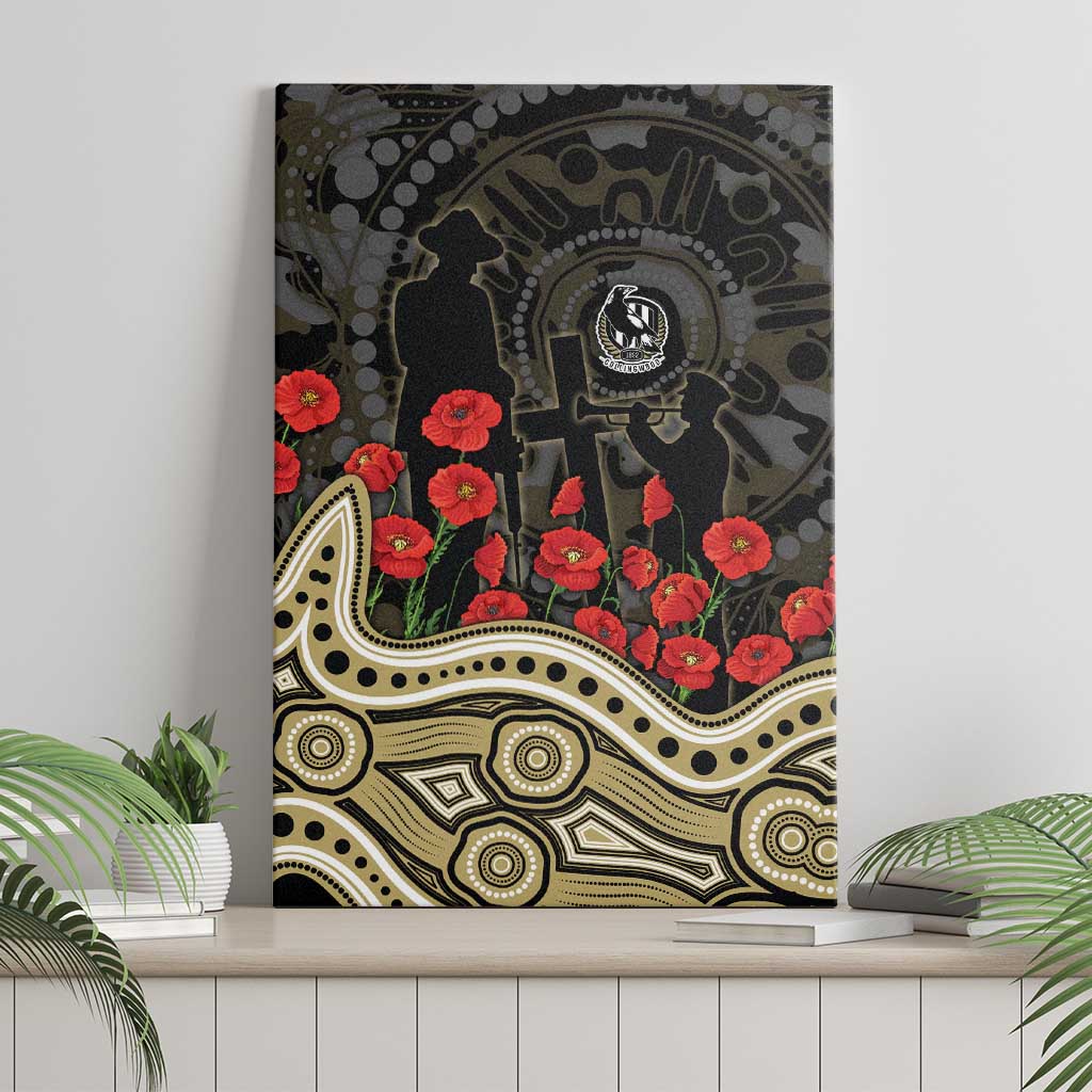 Collingwood Magpies ANZAC Day Canvas Wall Art Indigenous Dot Art with Poppy Flower Tribute
