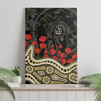 Collingwood Magpies ANZAC Day Canvas Wall Art Indigenous Dot Art with Poppy Flower Tribute