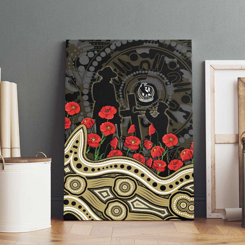 Collingwood Magpies ANZAC Day Canvas Wall Art Indigenous Dot Art with Poppy Flower Tribute