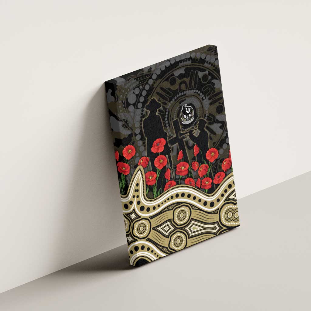 Collingwood Magpies ANZAC Day Canvas Wall Art Indigenous Dot Art with Poppy Flower Tribute