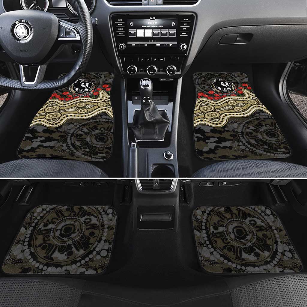Collingwood Magpies ANZAC Day Car Mats Indigenous Dot Art with Poppy Flower Tribute