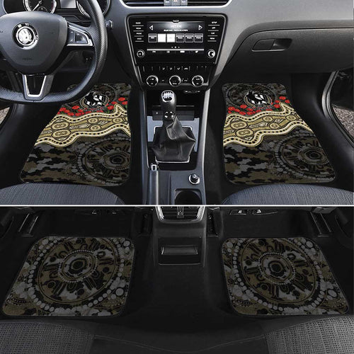 Collingwood Magpies ANZAC Day Car Mats Indigenous Dot Art with Poppy Flower Tribute