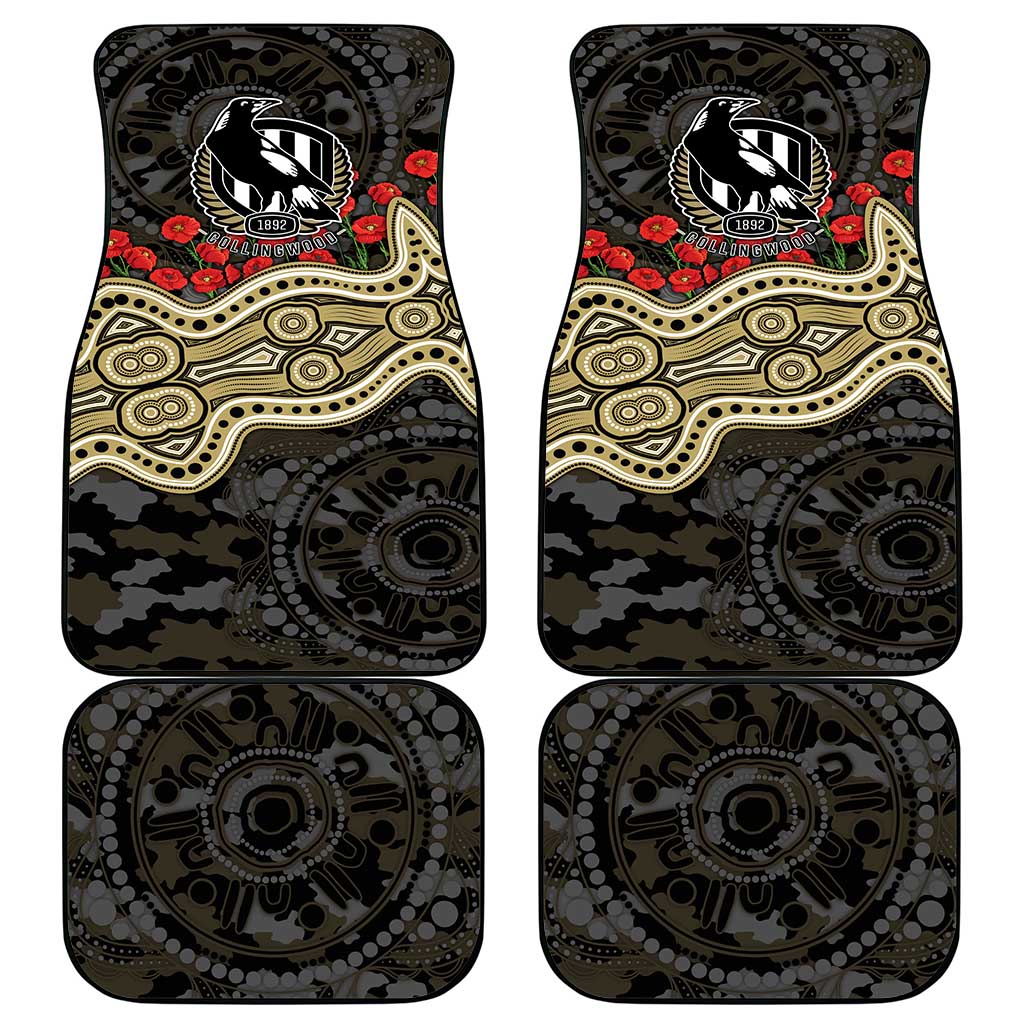 Collingwood Magpies ANZAC Day Car Mats Indigenous Dot Art with Poppy Flower Tribute