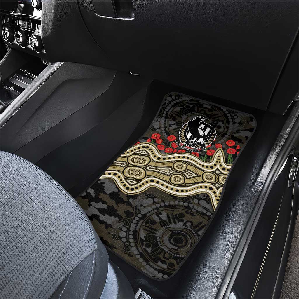 Collingwood Magpies ANZAC Day Car Mats Indigenous Dot Art with Poppy Flower Tribute