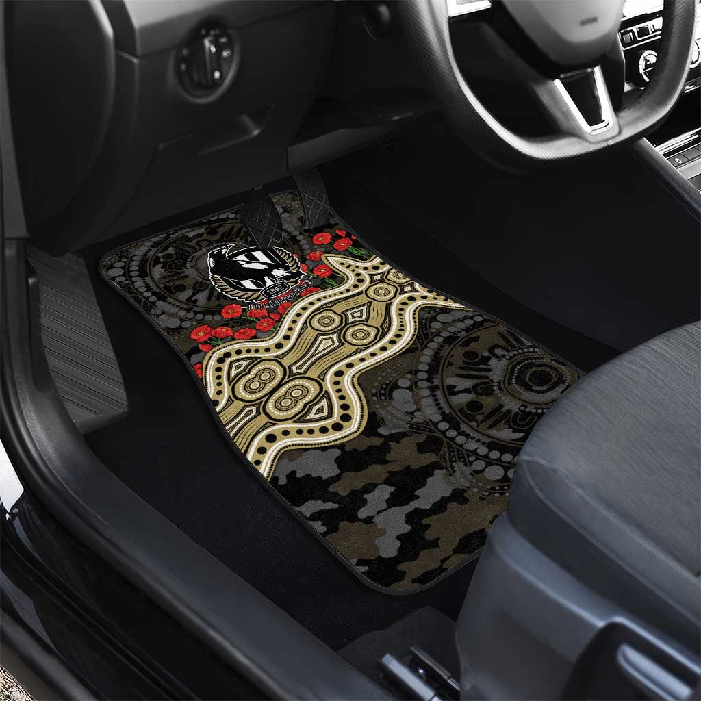 Collingwood Magpies ANZAC Day Car Mats Indigenous Dot Art with Poppy Flower Tribute