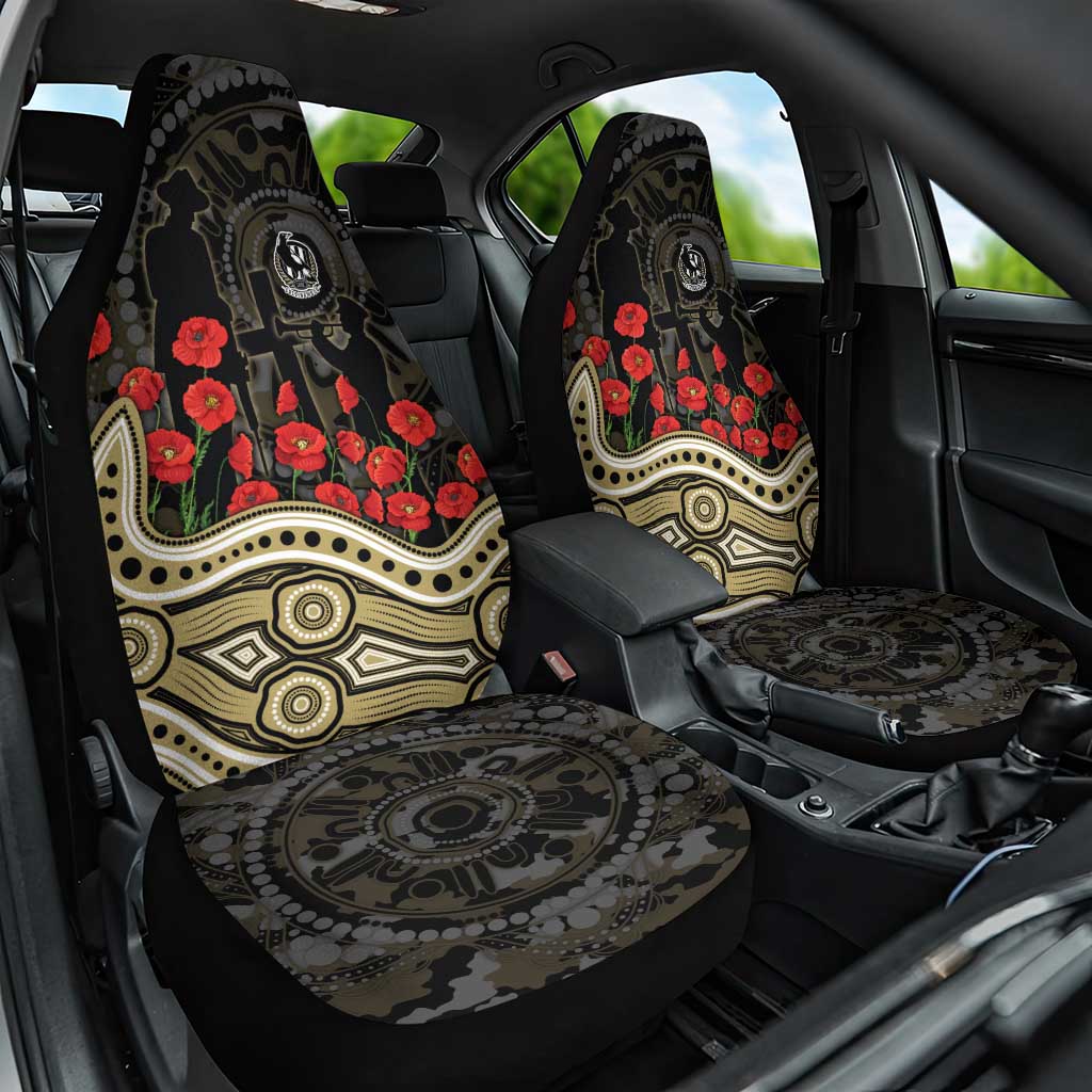Collingwood Magpies ANZAC Day Car Seat Cover Indigenous Dot Art with Poppy Flower Tribute