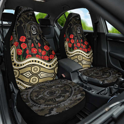 Collingwood Magpies ANZAC Day Car Seat Cover Indigenous Dot Art with Poppy Flower Tribute