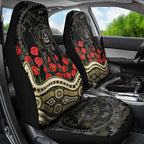 Collingwood Magpies ANZAC Day Car Seat Cover Indigenous Dot Art with Poppy Flower Tribute