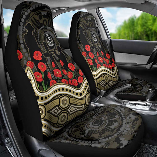 Collingwood Magpies ANZAC Day Car Seat Cover Indigenous Dot Art with Poppy Flower Tribute