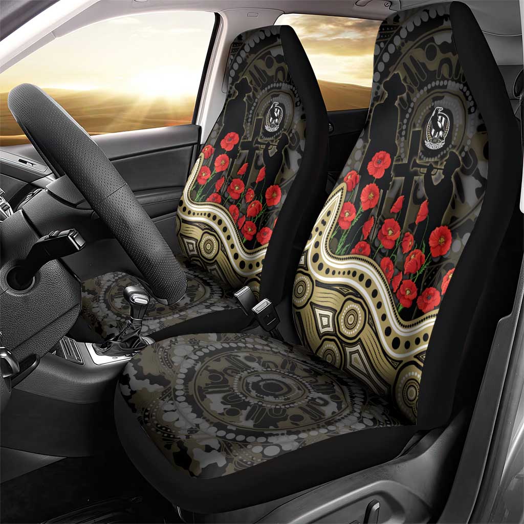 Collingwood Magpies ANZAC Day Car Seat Cover Indigenous Dot Art with Poppy Flower Tribute