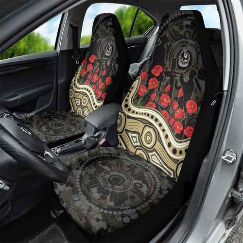 Collingwood Magpies ANZAC Day Car Seat Cover Indigenous Dot Art with Poppy Flower Tribute