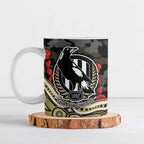 Collingwood Magpies ANZAC Day Ceramic Mug Indigenous Dot Art with Poppy Flower Tribute