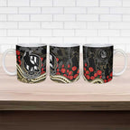 Collingwood Magpies ANZAC Day Ceramic Mug Indigenous Dot Art with Poppy Flower Tribute