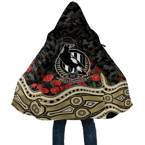 Collingwood Magpies ANZAC Day Cloak Indigenous Dot Art with Poppy Flower Tribute