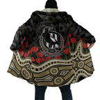 Collingwood Magpies ANZAC Day Cloak Indigenous Dot Art with Poppy Flower Tribute