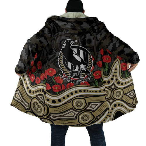 Collingwood Magpies ANZAC Day Cloak Indigenous Dot Art with Poppy Flower Tribute