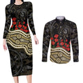 Collingwood Magpies ANZAC Day Couples Matching Long Sleeve Bodycon Dress and Long Sleeve Button Shirt Indigenous Dot Art with Poppy Flower Tribute
