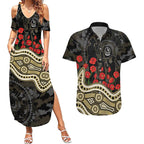 Collingwood Magpies ANZAC Day Couples Matching Summer Maxi Dress and Hawaiian Shirt Indigenous Dot Art with Poppy Flower Tribute