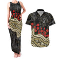Collingwood Magpies ANZAC Day Couples Matching Tank Maxi Dress and Hawaiian Shirt Indigenous Dot Art with Poppy Flower Tribute