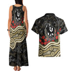 Collingwood Magpies ANZAC Day Couples Matching Tank Maxi Dress and Hawaiian Shirt Indigenous Dot Art with Poppy Flower Tribute