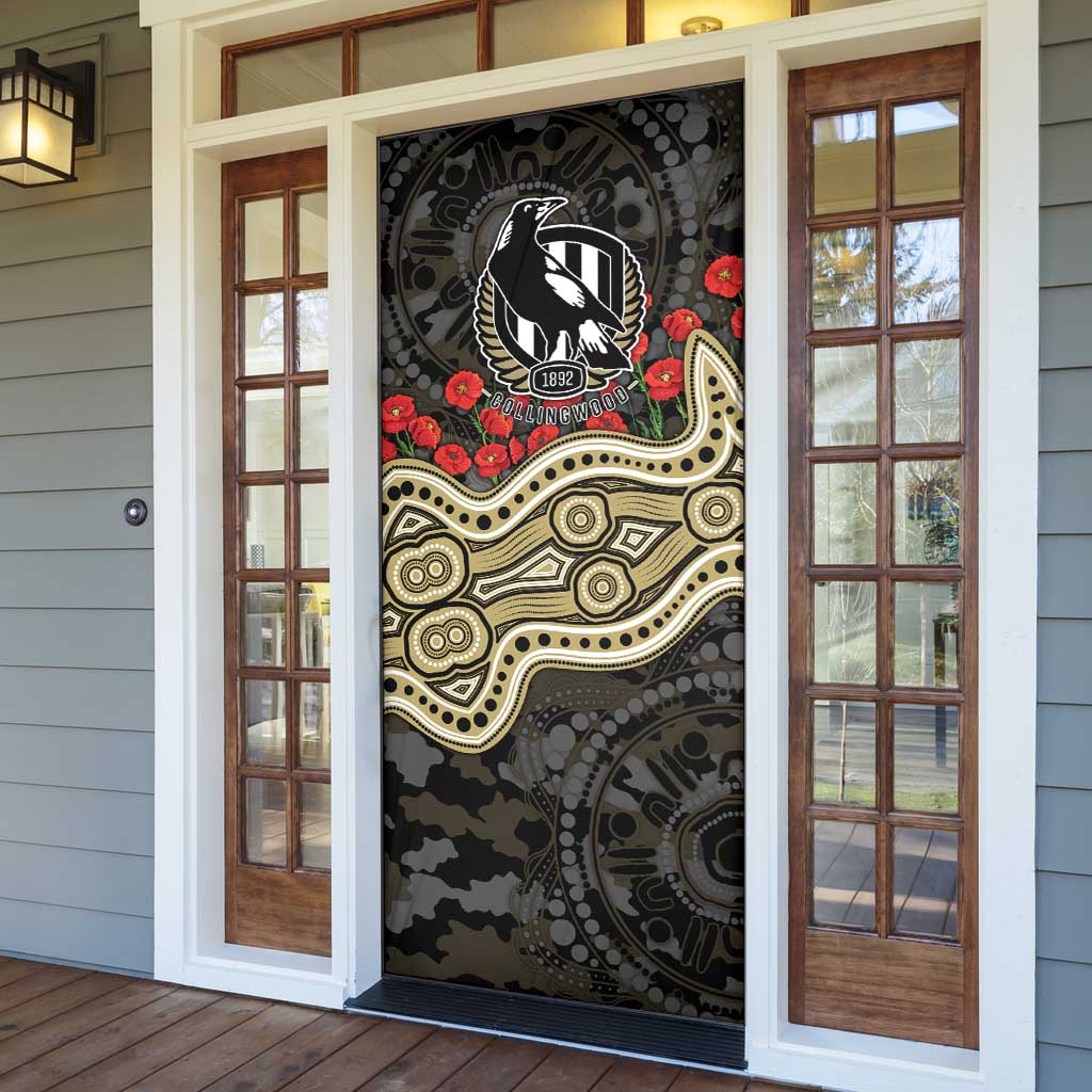 Collingwood Magpies ANZAC Day Door Cover Indigenous Dot Art with Poppy Flower Tribute