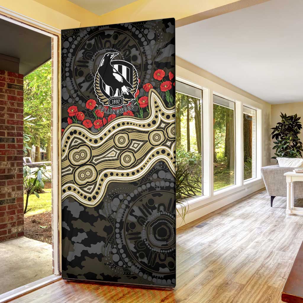 Collingwood Magpies ANZAC Day Door Cover Indigenous Dot Art with Poppy Flower Tribute