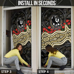 Collingwood Magpies ANZAC Day Door Cover Indigenous Dot Art with Poppy Flower Tribute
