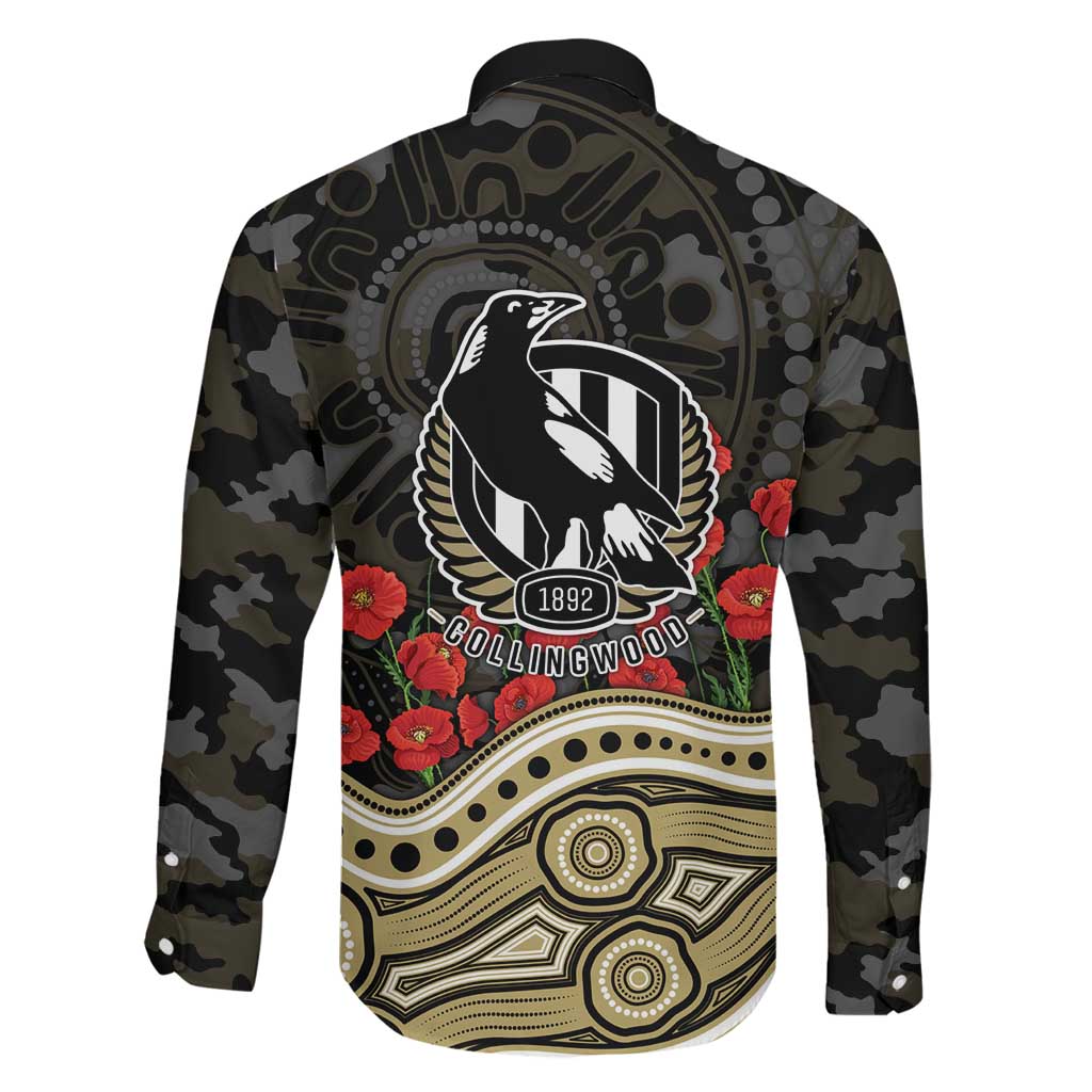 Collingwood Magpies ANZAC Day Family Matching Mermaid Dress and Hawaiian Shirt Indigenous Dot Art with Poppy Flower Tribute