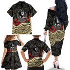 Collingwood Magpies ANZAC Day Family Matching Off The Shoulder Long Sleeve Dress and Hawaiian Shirt Indigenous Dot Art with Poppy Flower Tribute