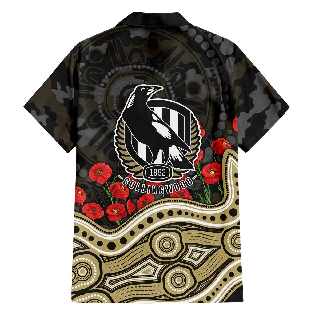 Collingwood Magpies ANZAC Day Family Matching Off Shoulder Maxi Dress and Hawaiian Shirt Indigenous Dot Art with Poppy Flower Tribute