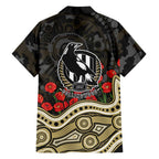 Collingwood Magpies ANZAC Day Family Matching Off Shoulder Maxi Dress and Hawaiian Shirt Indigenous Dot Art with Poppy Flower Tribute