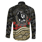 Collingwood Magpies ANZAC Day Family Matching Off Shoulder Short Dress and Hawaiian Shirt Indigenous Dot Art with Poppy Flower Tribute