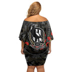 Collingwood Magpies ANZAC Day Family Matching Off Shoulder Short Dress and Hawaiian Shirt Indigenous Dot Art with Poppy Flower Tribute