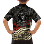 Collingwood Magpies ANZAC Day Family Matching Puletasi and Hawaiian Shirt Indigenous Dot Art with Poppy Flower Tribute
