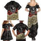 Collingwood Magpies ANZAC Day Family Matching Summer Maxi Dress and Hawaiian Shirt Indigenous Dot Art with Poppy Flower Tribute