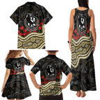 Collingwood Magpies ANZAC Day Family Matching Tank Maxi Dress and Hawaiian Shirt Indigenous Dot Art with Poppy Flower Tribute
