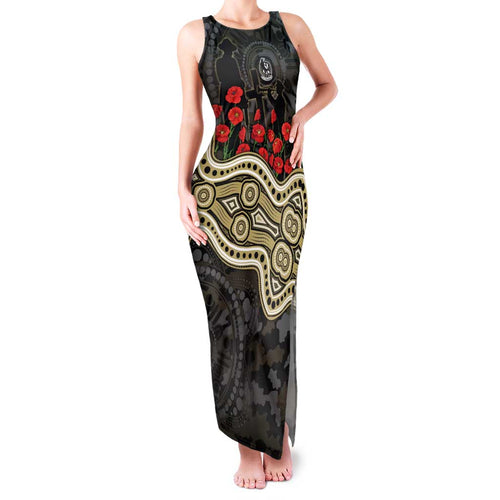 Collingwood Magpies ANZAC Day Family Matching Tank Maxi Dress and Hawaiian Shirt Indigenous Dot Art with Poppy Flower Tribute