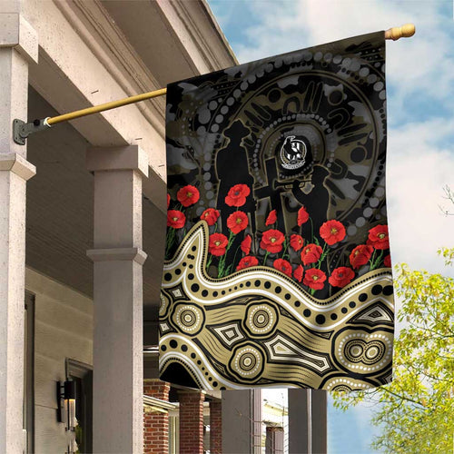 Collingwood Magpies ANZAC Day Garden Flag Indigenous Dot Art with Poppy Flower Tribute