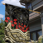 Collingwood Magpies ANZAC Day Garden Flag Indigenous Dot Art with Poppy Flower Tribute