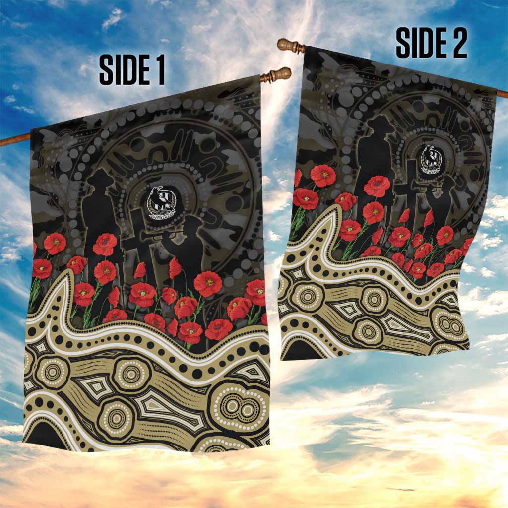 Collingwood Magpies ANZAC Day Garden Flag Indigenous Dot Art with Poppy Flower Tribute