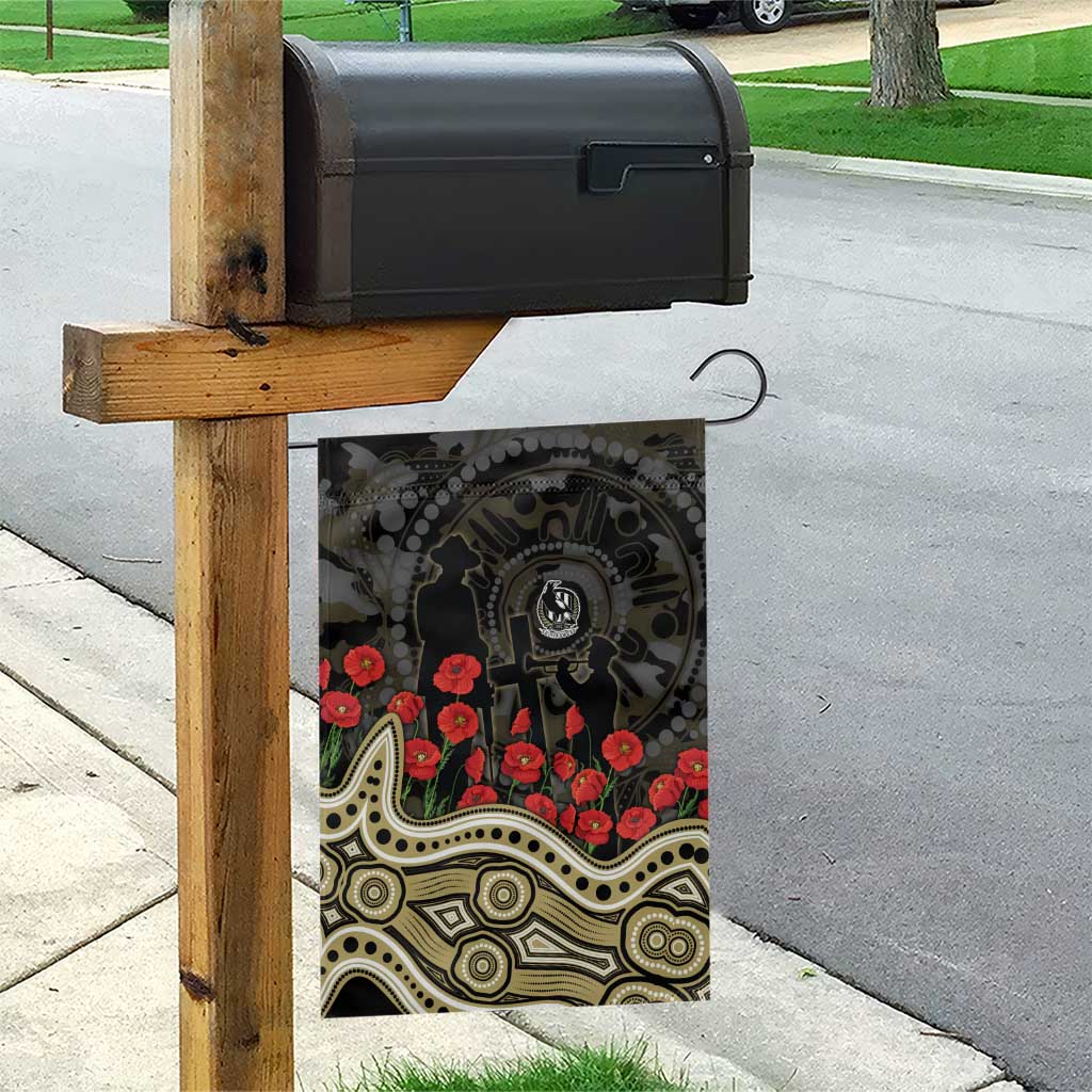 Collingwood Magpies ANZAC Day Garden Flag Indigenous Dot Art with Poppy Flower Tribute