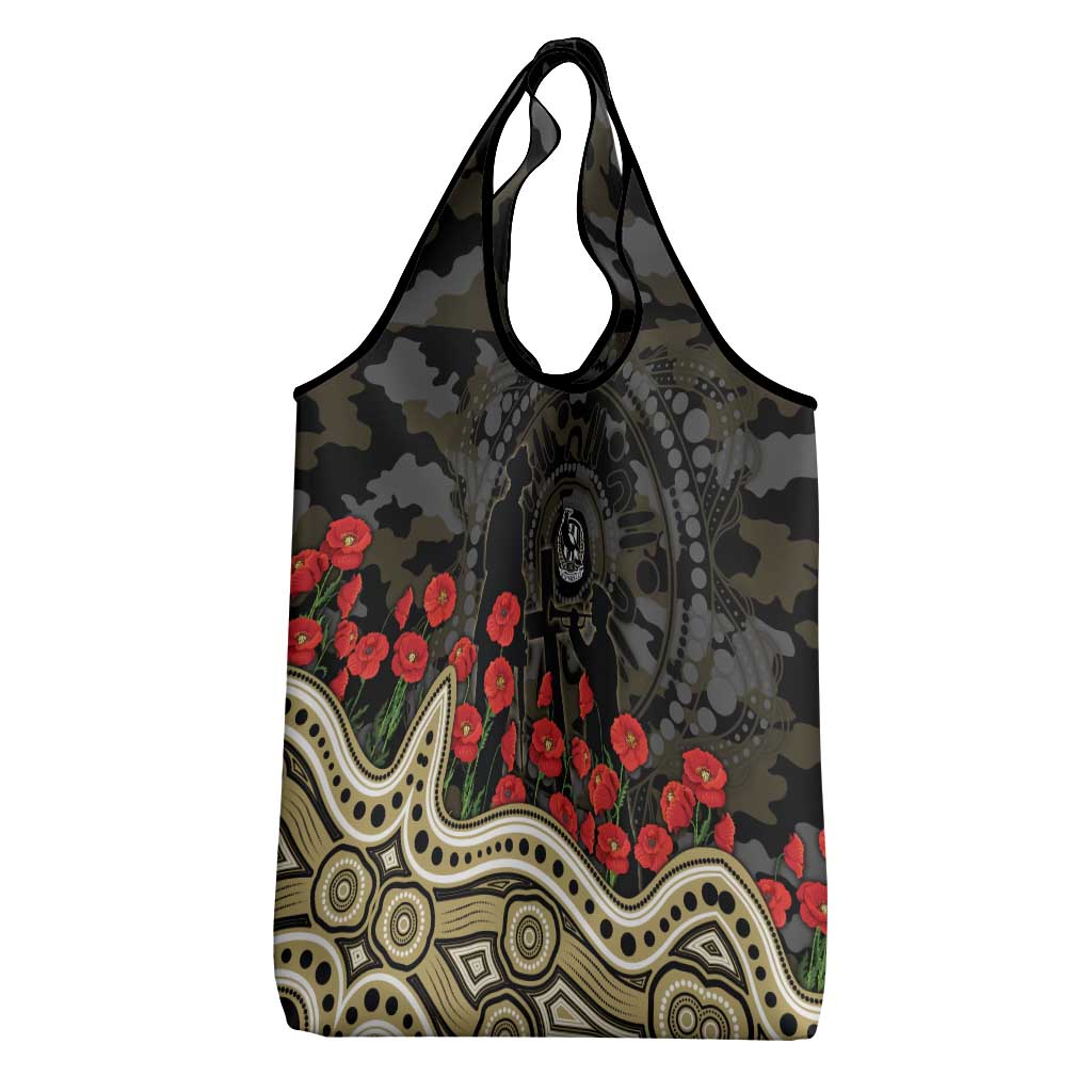 Collingwood Magpies ANZAC Day Grocery Bag Indigenous Dot Art with Poppy Flower Tribute