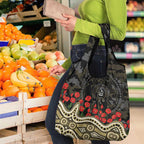 Collingwood Magpies ANZAC Day Grocery Bag Indigenous Dot Art with Poppy Flower Tribute