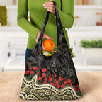 Collingwood Magpies ANZAC Day Grocery Bag Indigenous Dot Art with Poppy Flower Tribute