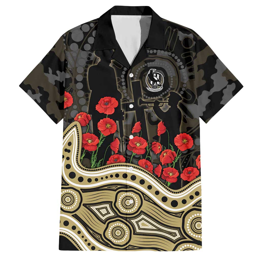 Collingwood Magpies ANZAC Day Hawaiian Shirt Indigenous Dot Art with Poppy Flower Tribute