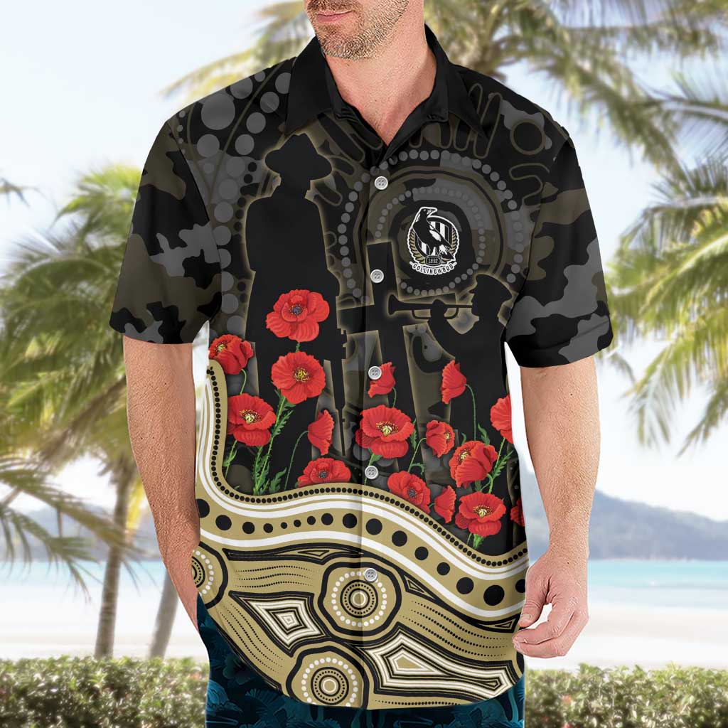 Collingwood Magpies ANZAC Day Hawaiian Shirt Indigenous Dot Art with Poppy Flower Tribute