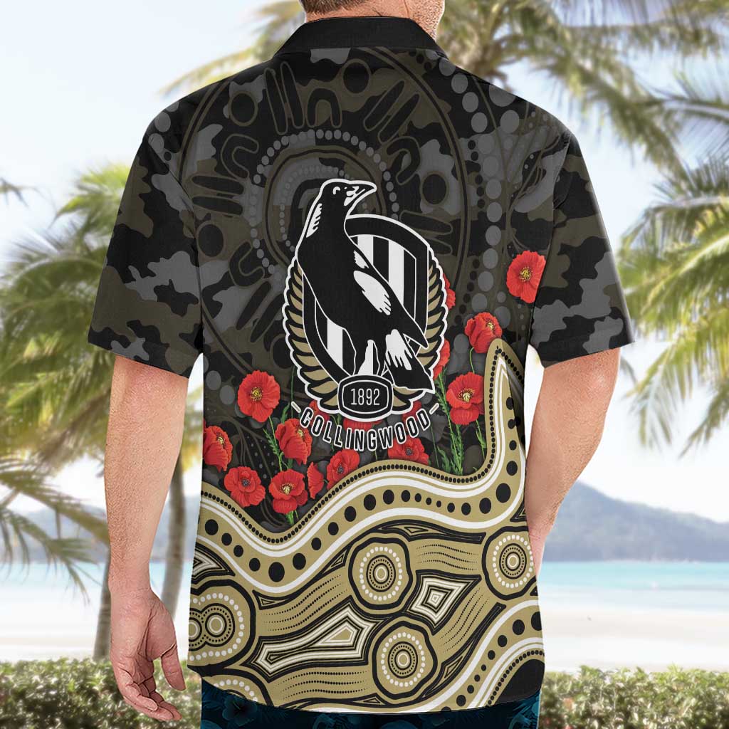 Collingwood Magpies ANZAC Day Hawaiian Shirt Indigenous Dot Art with Poppy Flower Tribute