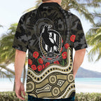 Collingwood Magpies ANZAC Day Hawaiian Shirt Indigenous Dot Art with Poppy Flower Tribute