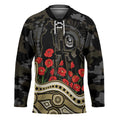 Collingwood Magpies ANZAC Day Hockey Jersey Indigenous Dot Art with Poppy Flower Tribute